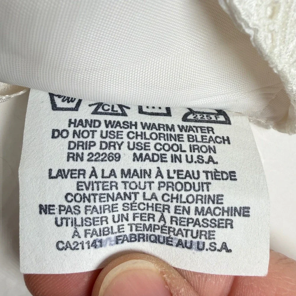 Vintage White Satin Baby Bonnet Lace Trim Ribbon Tie USA Made Large Christening